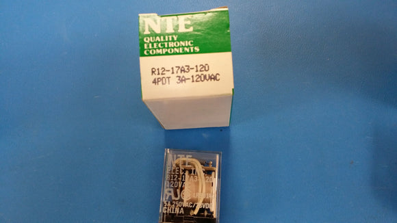 (1 PC) R12-17A3-120 NTE POWER RELAY 4PDT 120VAC 5A PLUG IN