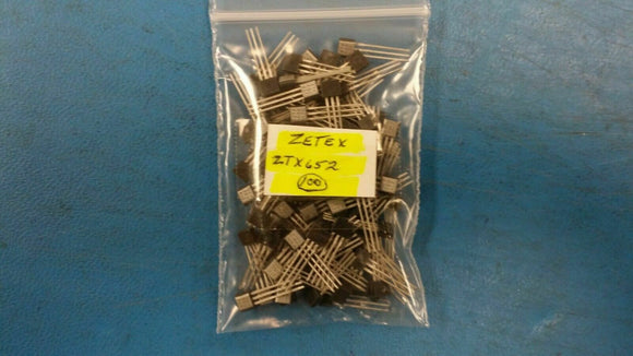 (100 PCS) ZTX652 ZETEX Small Signal Bipolar Transistor, 2A, 80V, NPN, TO-92