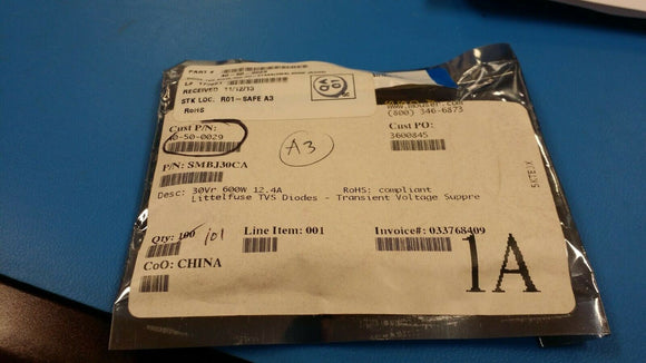 (20pcs) SMCJ30A Uni-Directional TVS Diode, 1500W, 2-Pin DO-214AB