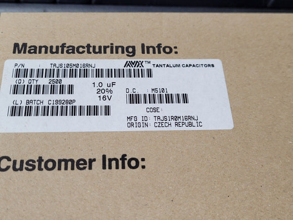 (10 PCS) TAJS105M016RNJ 1µF Tantalum Capacitor 16V 1206 (3216 Metric) 15Ohm