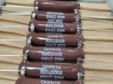 (2pcs) B20J200E Ohmite Resistor Wirewound 200 Ohm 5% 20W ±260ppm/°C Axial