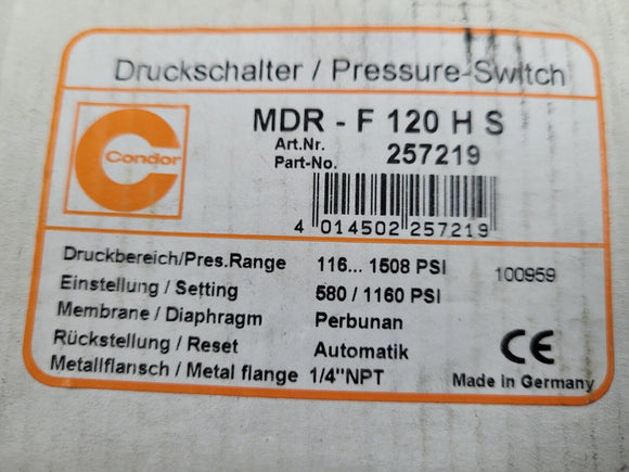 (1 PC) MDR-F120HS CONDOR MDR-F Pressure switch 580-1160 PSI 1/4