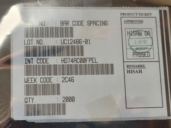 (10 PCS) HD74AC00FPEL HIT NAND Gate 4-Func 2-Input CMOS SOIC-14