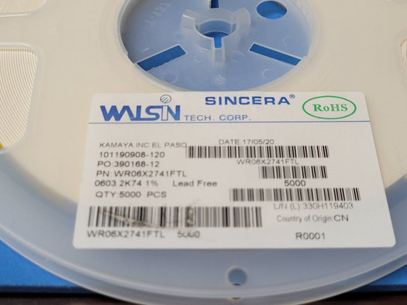 (200 PCS) WR06X2741FTL WALSIN Thick Film Resistors - SMD 0603 2K74 1% ROHS