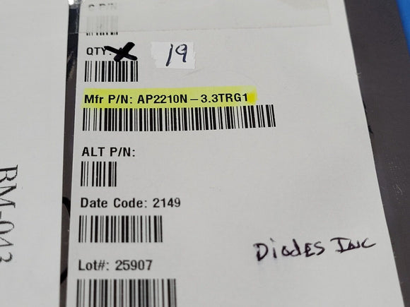 (19 PCS) AP2210N-3.3TRG1 DIODES INC, IC REG LINEAR 3.3V 300MA SOT23-3 ROHS