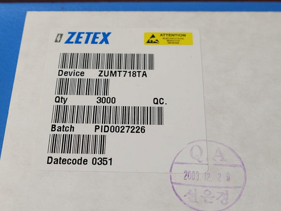 (10 PCS) ZUMT718TA ZETEX TRANS PNP 20V 1A SOT-323