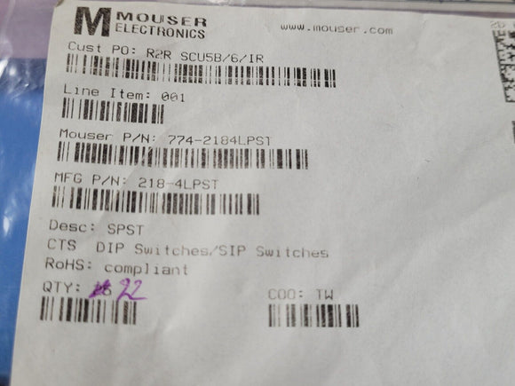 (11 PCS) 218-4LPST CTS SWITCH SLIDE DIP SPST 0.025A 24V ROHS