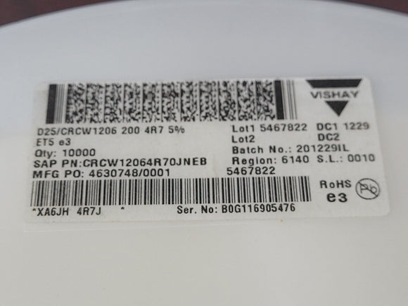 (100 PCS) CRCW12064R70JNEB VISHAY RES SMD 4.7 OHM 5% 1/4W 1206 ROHS