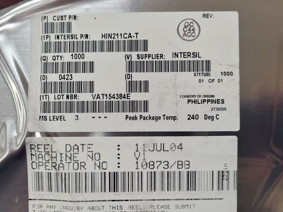 (100 PCS) HIN211CA-T INTERSIL 4/5 Transceiver Full RS232 28-SSOP