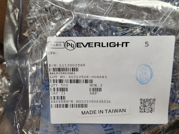 (10 PCS) EALP05RDGGA1 Everlight, LED Uni-Color Green 525nm 2-Pin T-1 3/4 ROHS