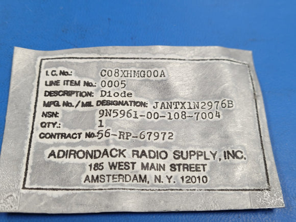 (1 PC) JANTX1N2976B 9N5961-00-108-7004 Zener Diode 12 V 10 W ±5% Stud Mount DO-4