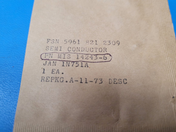 (2 PCS) JAN1N751A 5961-00-821-2309 Semiconductor Device, Diode