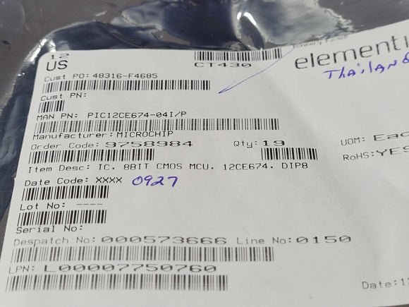 (2 PCS) PIC12CE674-04I/P MICROCHIP IC MCU 8BIT 3.5KB OTP 8DIP ROHS