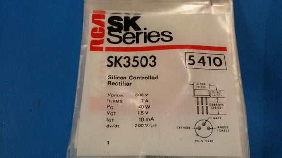 (1 PC) SK3503 RCA(NTE5410 EQUAL) SILICON CONTROLLED RECTIFIER 600V 7A 40W