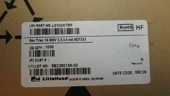 (10PCS) L0103NTRP LITTELFUSE TRIAC SENS GATE 800V 1A SOT223