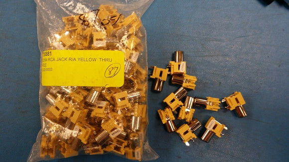 (10 PCS) 700881 CONN FEMALE RCA JACK YELLOW RIGHT ANGLE THRU-HOLE