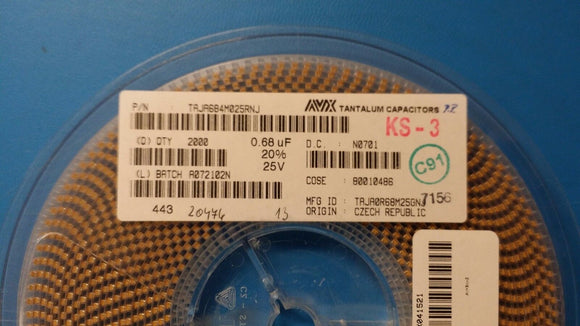 (100 PCS) TAJA684M025RNJ AVX CAP TANT 0.68UF 25V 20% 1206