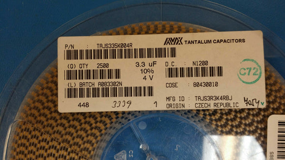 (100 PCS) TAJS335K004R AVX Tantalum Capacitors - Solid SMD 3.3uF 4V 10%