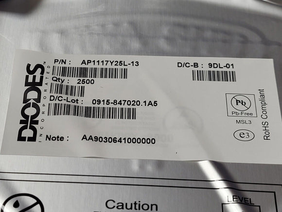 (25 PCS) AP1117Y25L-13 DIODES INC. IC REG LINEAR 2.5V 1A SOT89-3 ROHS