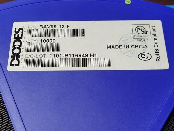 (100 PCS) BAV99-13-F DIODES INC. DIODE ARRAY GP 75V 300MA SOT23-3 ROHS