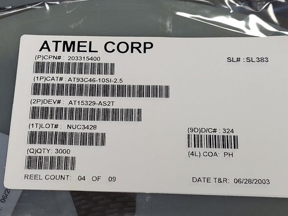 (25 PCS) AT93C46-10SI-2.5 ATMEL EEPROM, 64X16, Serial, CMOS, SOIC8