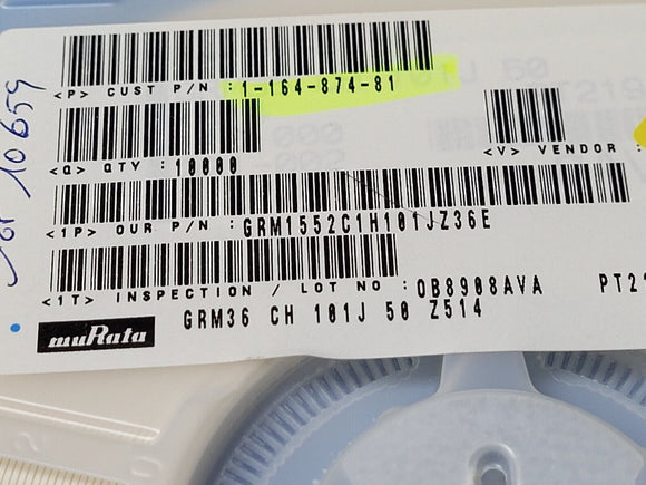 (10,000 PCS) GRM1552C1H101J MLCC CAPACITOR 0.0001uF 50V 5% SMD 0402 ROHS