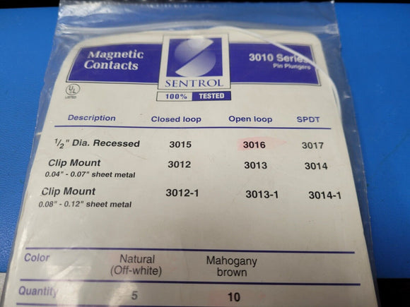 (1 PK OF 10) SENTROL 3016-N MAGNETIC CONTACTS 3010 SERIES PIN PLUNGERS