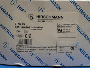 (1 PC) Hirschmann 932-140-106 STAK 3 N Cable Socket