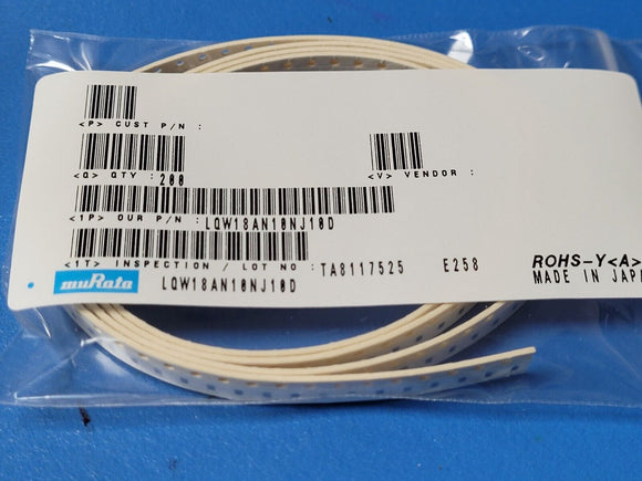 (200 PCS) LQW18AN10NJ10D MURATA FIXED IND 10NH 800MA 0.058OHM SM ROHS