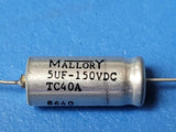 (5PC) TC40A-5UF-150VDC MALLORY Aluminum Electrolytic Capacitors 5uF 150VDC Axial