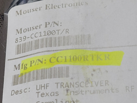 (10 PCS) CC1100RTKR TI IC RF TXRX ISM 1GHZ 20QFN ROHS