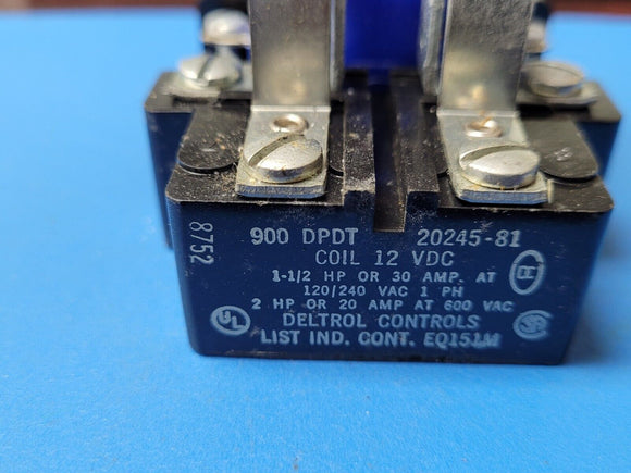 (1PC) 20245-81 DELTROL Power Relay 12VDC DPDT 30Amps Base Mount Screw Terminals