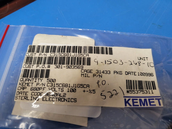 (25 PCS) C315C681J1G5CA KEMET MLCC CAP CER 680PF 100V 5% NP0 RADIAL