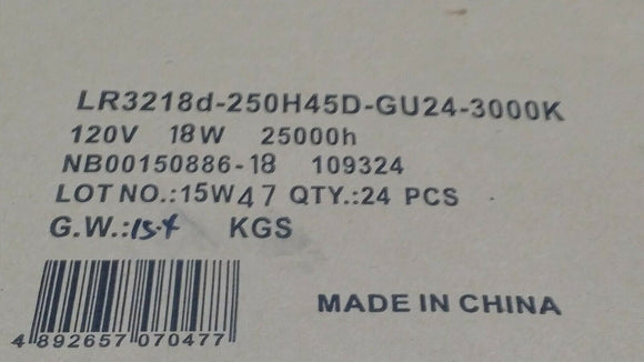 (24PCS) MEGAMAN LR3218d-250H45D-GU24-3000K-120V 18Watt PAR38 Flood LED