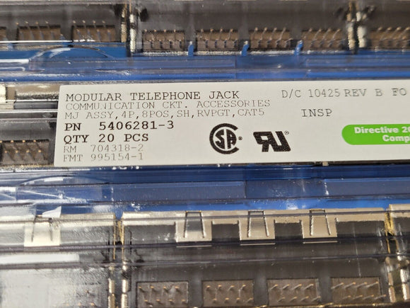 (20 PCS) 5406281-3 TE Connectivity CONN MOD JACK 8P8C R/A SHIELDED ROHS