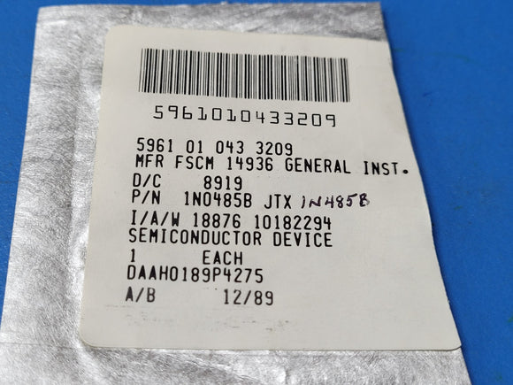 (1 PC) 5961-01-043-3209 GI JANTX1N485B Diodes 180V 500mW 200mA DO-35