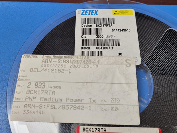 (25 PCS) BCX17RTA ZETEX TRANS PNP 45V 0.5A SOT-23-3