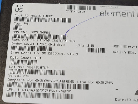 (1 PC) TVP5150PBS TI Color Signal Decoder, CMOS, TQFP32 ROHS