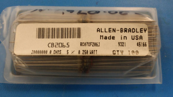 (10 PCS) RC07GF206J ALLEN BRADLEY RES,CARBON COMP,1/4 WATT,20meg OHM,5%