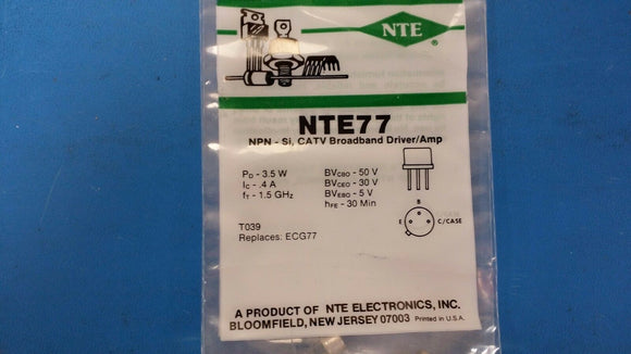 NTE77, ECG77, NPN-Si, CATV Broadband Driver/Amp