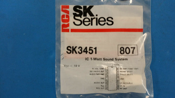 SK3451 RCA (NTE807 EQUAL) IC 1 WATT TV SOUND SYSTEM