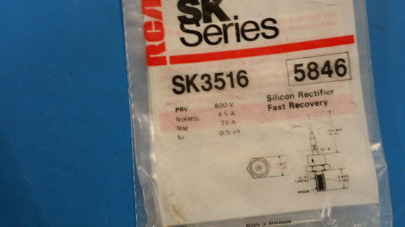 (1 PC) SK3516 RCA (NTE5846 EQUAL) SILICON RECTIFIER FAST RECOVERY 800V4.5A DO-4