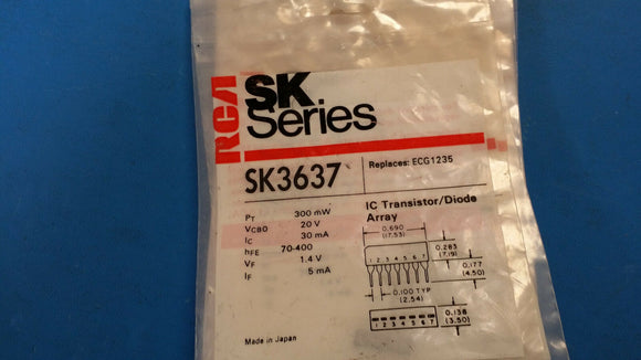 (2 PCS) SK3637 RCA (NTE1235 EQUAL)  TRANSISTOR/DIODE ARRAY 20V