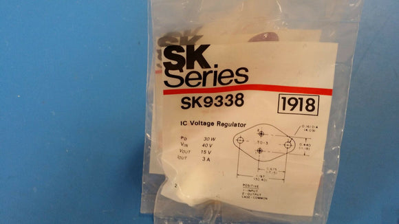 (1 PC) SK9338 RCA (NTE9338 EQUAL) Voltage Regulator Pos 15V 3A 3-Pin(2+Tab) TO-3