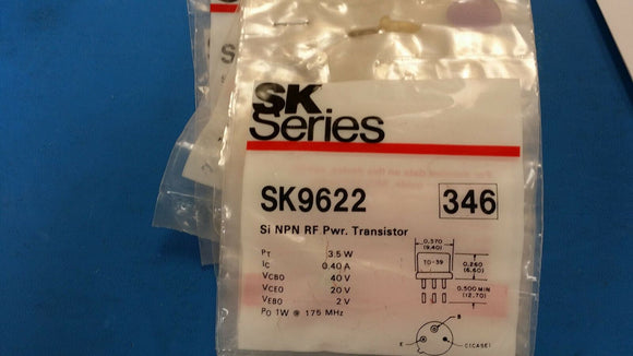 (1 PC) SK9622 RCA (NTE346 EQUAL) RF POWER TRANSISTOR NPN 3.5W 40V 500MHZ TO39