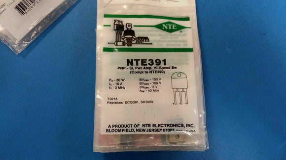 (2 PC) NTE391, ECG391, SK3959, PNP - Si, Power Amp, Hi-Speed Switch