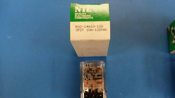 (1 PC) R02-14A10-120 NTE POWER RELAY 3PDT 120VAC 10A PLUG IN