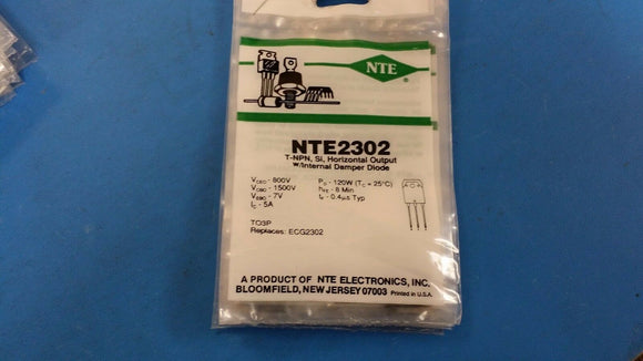 (1 PC) NTE2302, ECG2302, Silicon NPN Transistor, Horizontal Output