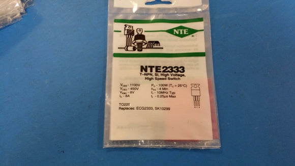 (1 PC) NTE2333, ECG2333, SK10299, Silicon NPN Transistor, High Voltage