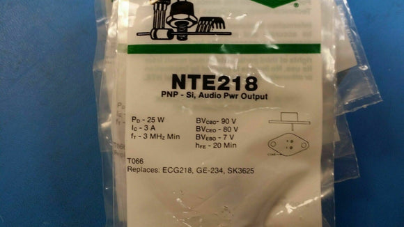 (1 PC) NTE218, ECG218, GE-234, SK3625, Silicon PNP Transistor, Audio Power Out